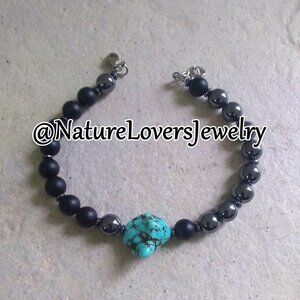 Sexy & Sleek! Men's Hematite + Black Stone Bracelet - Father's Day Gift for Him!